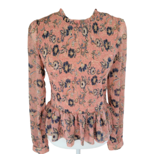 Patrons Of Peace Floral Peplum Shirred Long Sleeve Blouse Size Large EUC